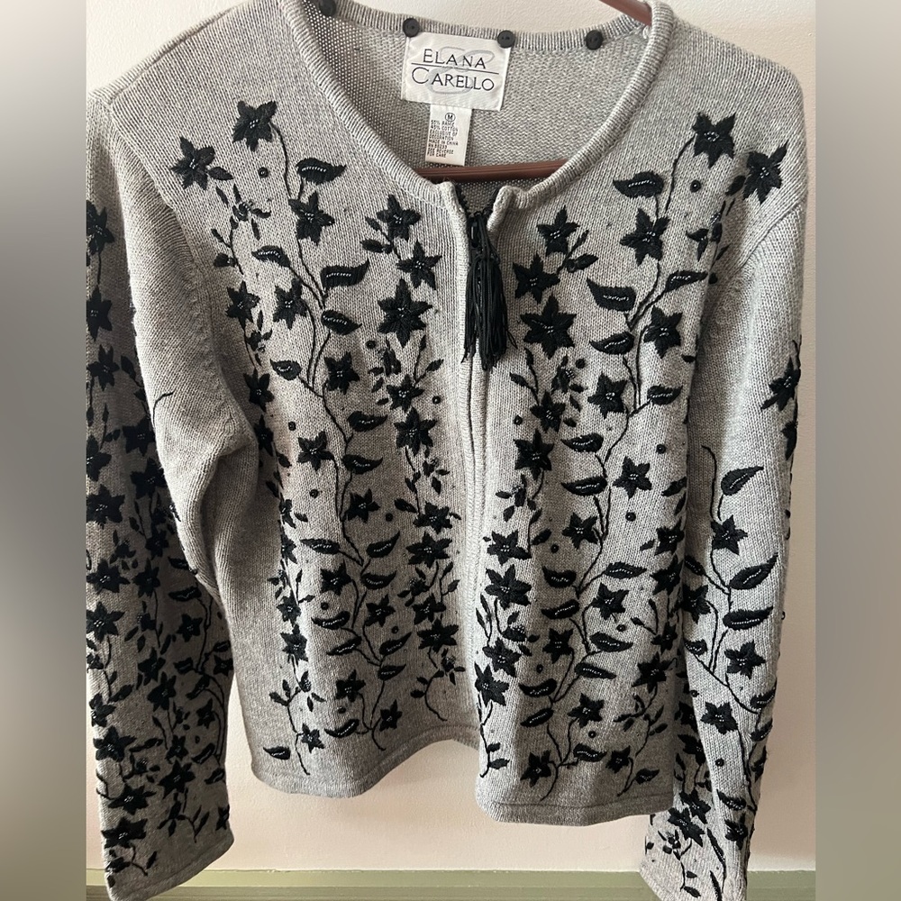 Vintage cardigan sweater with embroidery and beadwork